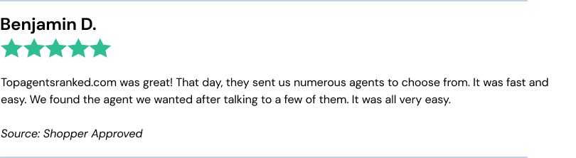 Topagentsranked.com was great! That day, they sent us numerous agents to choose from. It was fast and easy. We found the agent we wanted after talking to a few of them. It was all very easy.