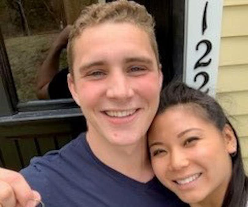 Leo and Emily Marseglia outside their new home in Brewster, Cape Cod, MA