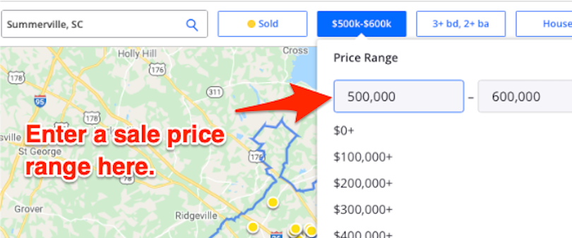 Zillow sale price range