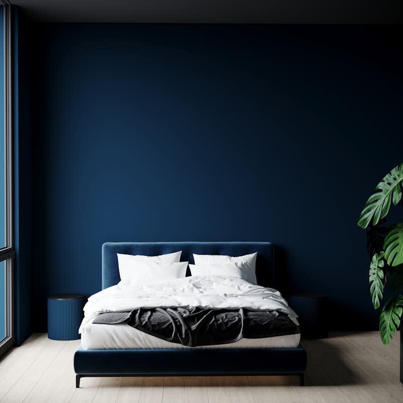 Luxury blue in the interior design of a bedroom