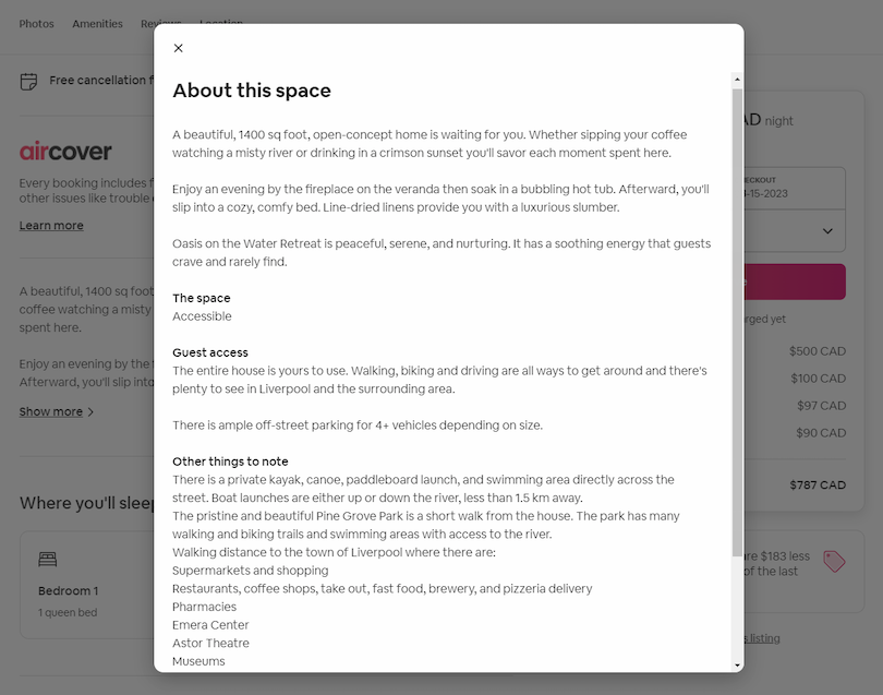Example Airbnb listing description